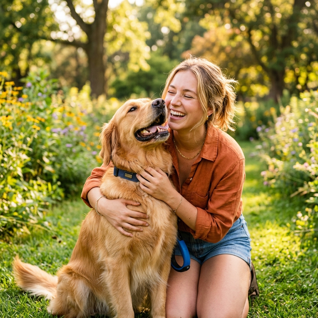 Happy pet owner with dog